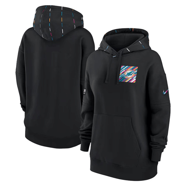 Women's Miami Dolphins Black 2023 Crucial Catch Club Pullover Hoodie(Run Small)